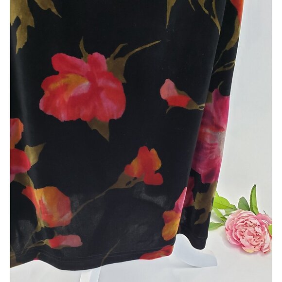 Vintage Los Angeles Woman Velvet Maxi Dress Size 14 Black Floral Faux Wrap - Picture 3 of 8